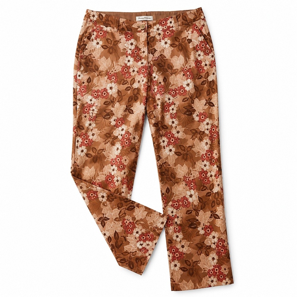 Tommy Bahama Floral Pants Womens 12 Brown Tropical Stretch Resort Cruise